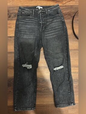 High-Rise Black Distressed Jeans